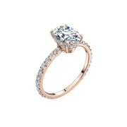 Solitaire bague diamant naturel ovale et diamants naturels ronds 1.00 carat or rose Sofia